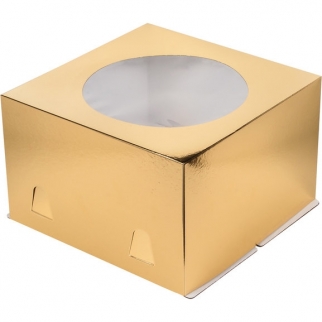 Упаковка для торта с окном - "Золото, Хром Эрзац, 28х28х18 см." (Упаковка 1 шт.) фото 8203