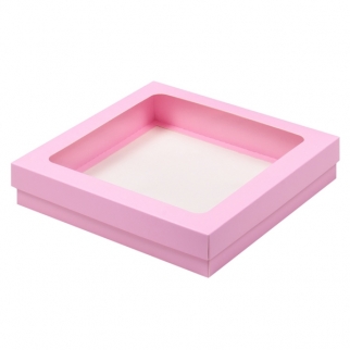 Упаковка для клубники в шоколаде - "Розовая, мат. 20х20х4 см." (Упаковка 1 шт.) фото 13369