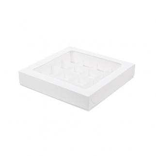 Упаковка для конфет с окном - "Белая, 16 ячеек, 20х20х3 см." (050500-РК) (Упаковка 1 шт.) фото 11671