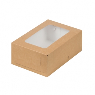 Упаковка для пирожных с окном - "Крафт, 19х13х7 см." (Упаковка 1 шт.) фото 12845