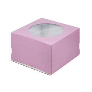 Упаковка для торта с окном - "Розовая, гофра, 30х30х19 см." (Упаковка 1 шт.) фото 6815