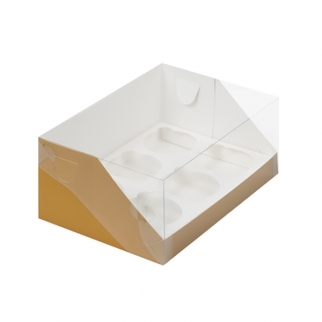 Упаковка для капкейков с прозрачной крышкой - "Крафт, 6 ячеек" 23,5х16х10 см. (Упаковка 1 шт.) фото 11185