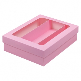 Упаковка для макарон с окном и ложементом - "Розовая, 21х16,5х5,5 см." (Упаковка 1 шт.) фото 13373