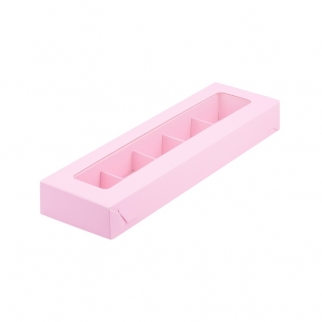 Упаковка для конфет с окном - "Розовая, мат. 5 ячеек" 23,5х7х3 см. (Упаковка 1 шт.) фото 11723
