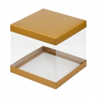 Упаковка для торта прозрачная - "Золото мат., 30х30х28 см." (Упаковка 1 шт.) фото 11597