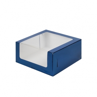 Упаковка для торта с окном - "Синяя, 23,5х23,5х11 см." (Упаковка 1 шт.) фото 5566