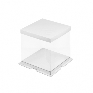 Упаковка для торта с пьедесталом прозрачная - "Белая, 30х30х28 см." (Упаковка 1 шт.) фото 8500