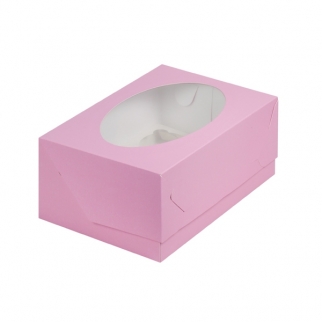 Упаковка для капкейков с круглым окном - "Розовая, мат., 6 ячеек", 23,5х16х10 см.  (Упаковка 1 шт.) фото 7096