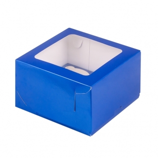 Упаковка для капкейков с прямоугольным окном - "Синяя, глянец, 4 яч., 16х16х10 см." (Упаковка 1 шт.) фото 12603