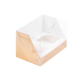 Упаковка для капкейков с прозрачной крышкой - "Золото, 2 ячейки, 16х10х10 см." (Упаковка 1 шт.) фото 13366
