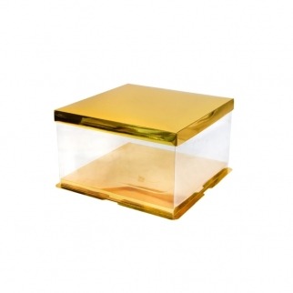 Упаковка для торта прозрачная КТ - "Золото, 30х30х18 см." (Упаковка 1 шт.) фото 7681