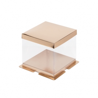 Упаковка для торта с пъедесталом прозрачная - "Золото, 30х30х28 см." (Упаковка 1 шт.) фото 11107