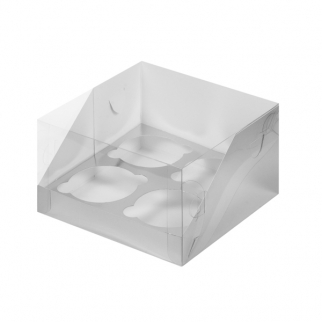 Упаковка для капкейков с прозрачной крышкой  - "Серебро, 4 ячейки" (S) (Упаковка 1 шт.) фото 6799