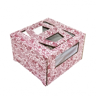 Упаковка для торта с окном и ручкой - "С шокол. орнаментом, 30х30х19 см." (SP GOF*) (Упаковка 1 шт.) фото 9773