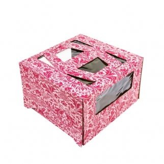 Упаковка для торта с окном и ручкой - "С розовым орнаментом, 30х30х19 см." (SP GOF*)(Упаковка 1 шт.) фото 9771