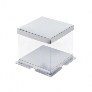 Упаковка для торта с пьедесталом прозрачная - "Серебро, 30х30х28 см." (Упаковка 1 шт.) фото 9360