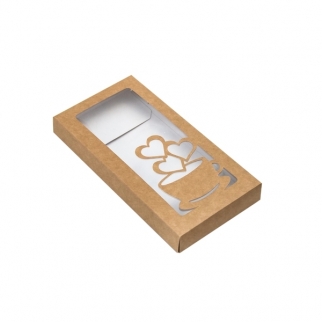 Упаковка для плитки шоколада с окном VM - "Три сердца, Крафт с окном, 16х8х1,7см."(Упаковка 1 шт.) фото 3140
