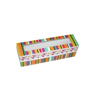 Упаковка для макарон с окном МК - "Разноцветные полосы, 20х5,5х5,5см." (1501) (Упаковка 1 шт.) фото 3045