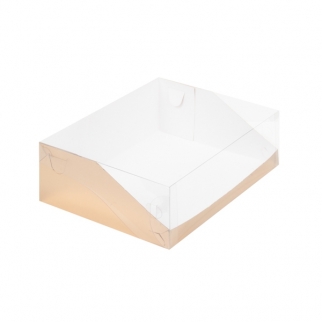Упаковка для торта с прозрачной крышкой - "Золото, Хром Эрзац, 31х23,5х10 см." (Упаковка 1 шт.) фото 11036