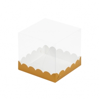 Упаковка для торта с прозрачным куполом - "Золото матовая, 15х15х14 см." (Упаковка 1 шт.) фото 9118