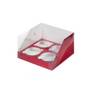 Упаковка для капкейков с прозрачной крышкой  - "Красная, 4 ячейки" (Упаковка 1 шт.) фото 5929