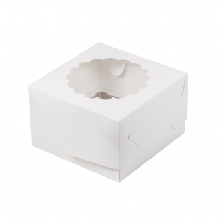 Упаковка для капкейков с ажурным окном - "Белая, 4 ячейки, 16х16х10 см." (Упаковка 1 шт.) фото 6497
