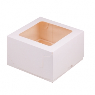 Упаковка для капкейков с прямоугольным окном - "Белая, 4 ячейки, 16х16х10 см." (Упаковка 1 шт.) фото 12595