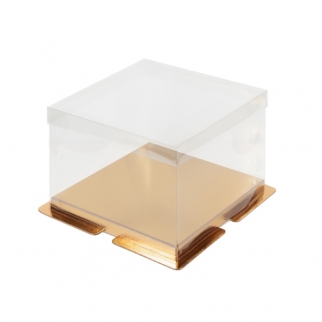 Упаковка для торта с пьедесталом и прозрачной крышкой - "Золото, 26х26х18 см." (Упаковка 1 шт.) фото 11025