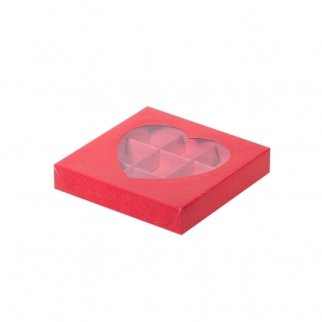 Упаковка для конфет с окном в виде сердца - "Красная, мат 9 ячеек, 15,5х15,5х3 см." (Упаковка 1 шт.) фото 5550