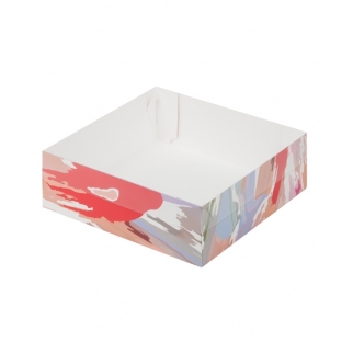 Упаковка для зефира с прозрачной крышкой - "Акварель светлая, 20х20х7 см." (Упаковка 1 шт.) фото 8255