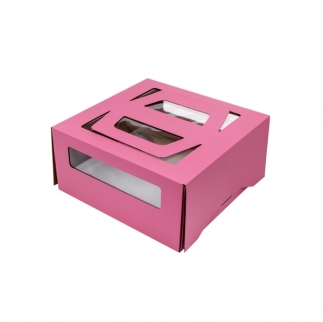 Упаковка для торта с окном - "Розовая, 26x26x13 см." (1,5-т-130-р-DJ) (Упаковка 1 шт.) фото 3114