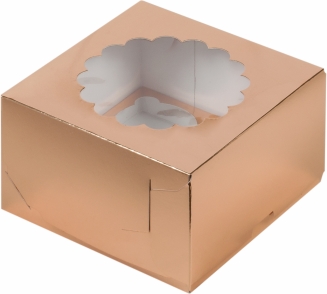 Упаковка для капкейков с ажурным окном - "Золото, 4 ячейки, 16х16х10 см." (Упаковка 1 шт.) фото 5673