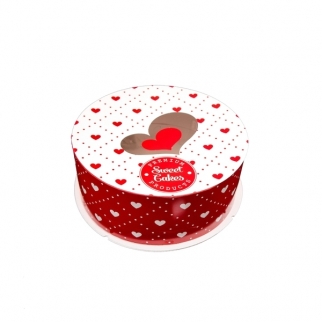Упаковка для торта с окном - "Красная, сердца, ø 25 см.,выс.10 см."(Упаковка 1 шт.) фото 5417