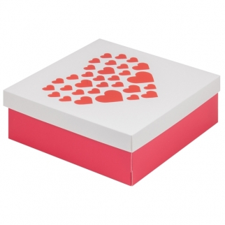 Упаковка под ассорти сладостей с крышкой с сердечками - "Бело-красная, 4-6 яч."  (Упаковка 1 шт.) фото 12800