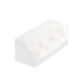 Упаковка для капкейков с прозрачной крышкой  - "Белая, 3 ячейки, 24х10х10 см." (Упаковка 1 шт.) фото 9011