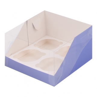 Упаковка для капкейков с прозрачной крышкой  - "Лавандовая,  4 ячейки 16х16х10 см" (Упаковка 1 шт.) фото 12779