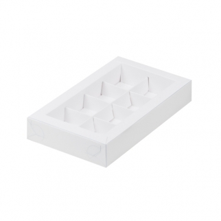 Упаковка для конфет с прозрачной крышкой - "Белая, 8 ячеек" 19х11х3 см. (Упаковка 1 шт.) фото 10205