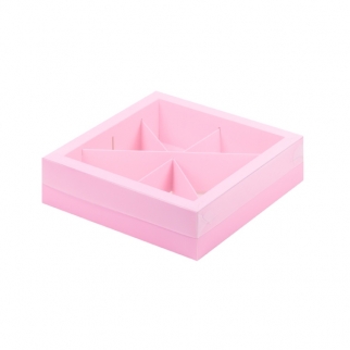 Упаковка под ассорти сладостей с пластиковой крышкой - "Розовая мат., 4-6 яч."  (Упаковка 1 шт.) фото 11033