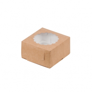 Упаковка для капкейков с ажурным окном - "Крафт, 4 ячейки, 16х16х10 см." (Упаковка 1 шт.) фото 5828