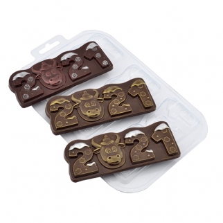 Молд пластиковый для шоколада - "Плитка Бык-2021" (Упаковка 1 шт.) фото 9374