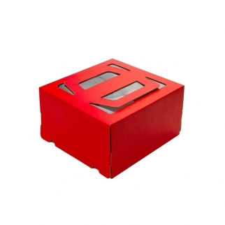 Упаковка для торта с окном - "Красная, 21x21x12 см." (120-т-1-DJ) (Упаковка 1 шт.) фото 3109