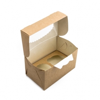 Упаковка для капкейков с окном OSQ MUF - "Крафт, 2 ячейки" (OSQMUF2) (Упаковка 1 шт.) фото 7071