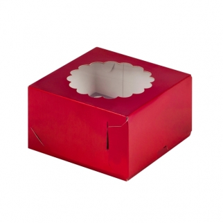 Упаковка для капкейков с ажурным окном - "Черри, 4 ячейки, 16х16х10 см." (Упаковка 1 шт.) фото 7000