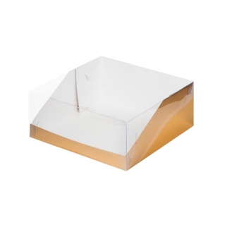 Упаковка для торта с прозрачной крышкой - "Золото, Хром Эрзац, 23,5х23,5х10 см." (Упаковка 1 шт.) фото 6522