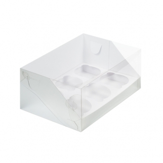 Упаковка для капкейков с прозрачной крышкой - "Серебро, 6 ячеек" 23,5х16х10 см. (Упаковка 1 шт.) фото 11669