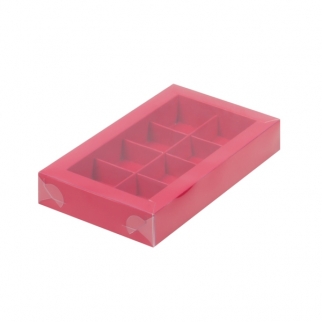 Упаковка для конфет с прозрачной крышкой - "Красная мат., 8 ячеек" 19х11х3 см. (Упаковка 1 шт.) фото 10227