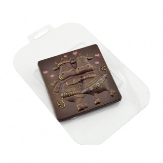 Молд пластиковый для шоколада - "Плитка Бык в обнимку" (Упаковка 1 шт.) фото 9369