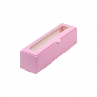 Упаковка для макарон с окном - "Розовая матовая, 21х5,5х5,5 см." (Упаковка 1 шт.) фото 12092
