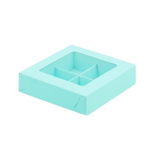 Упаковка для конфет с окном - "Тиффани, 4 ячейки" 12х12х3 см. (Упаковка 1 шт.) фото 7105
