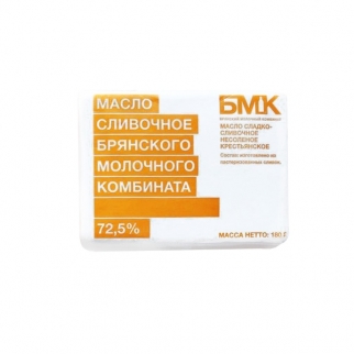 Масло сливочное БМК - "Крестьянское, 72,5%, фольга" (Упаковка 180 г.) фото 8830